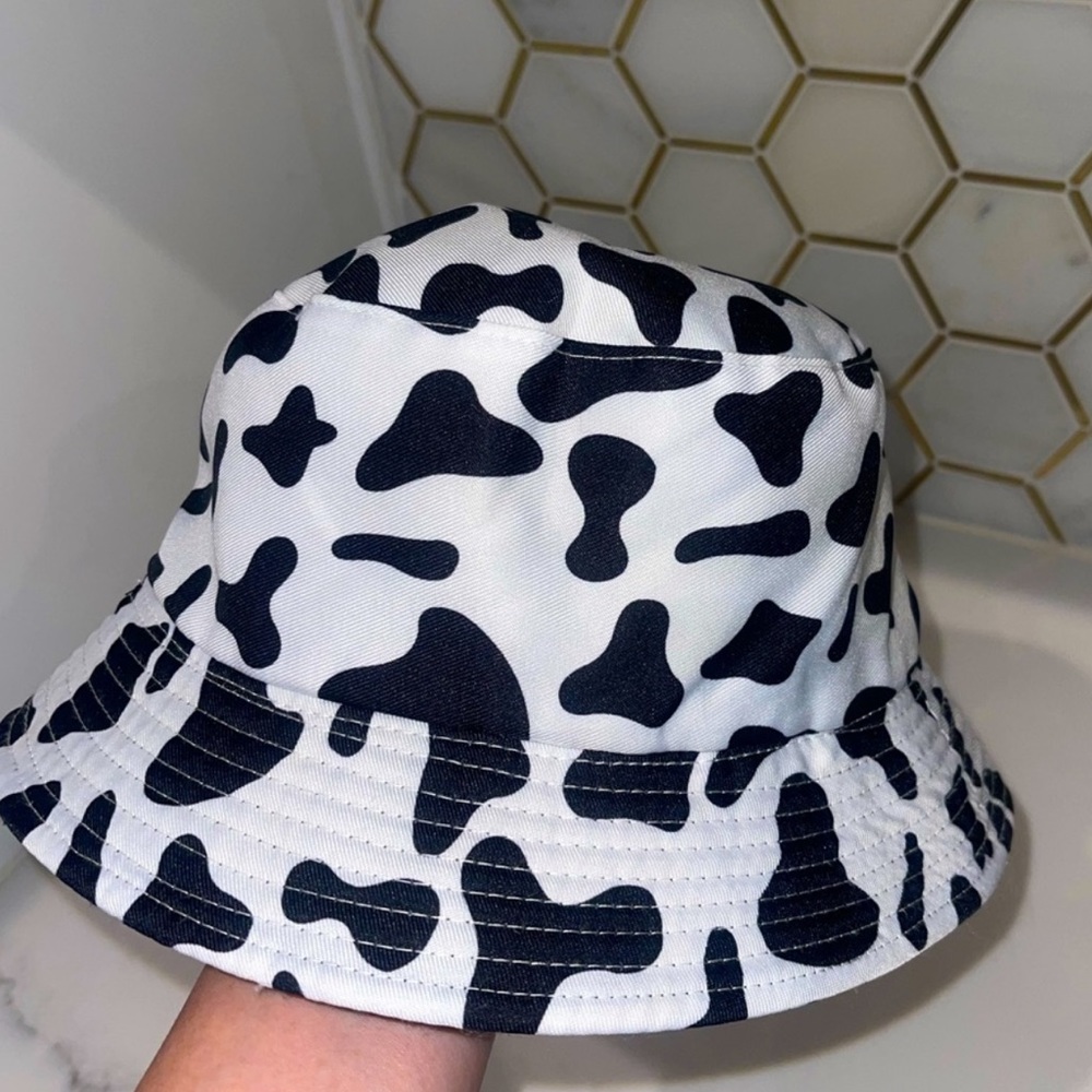 Reversible cow print bucket hat